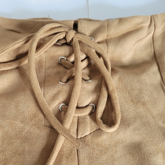 Charlotte Russe Brown Lace Up Tie Front Soft Staple Piece Mini Skirt - Picture 9 of 9